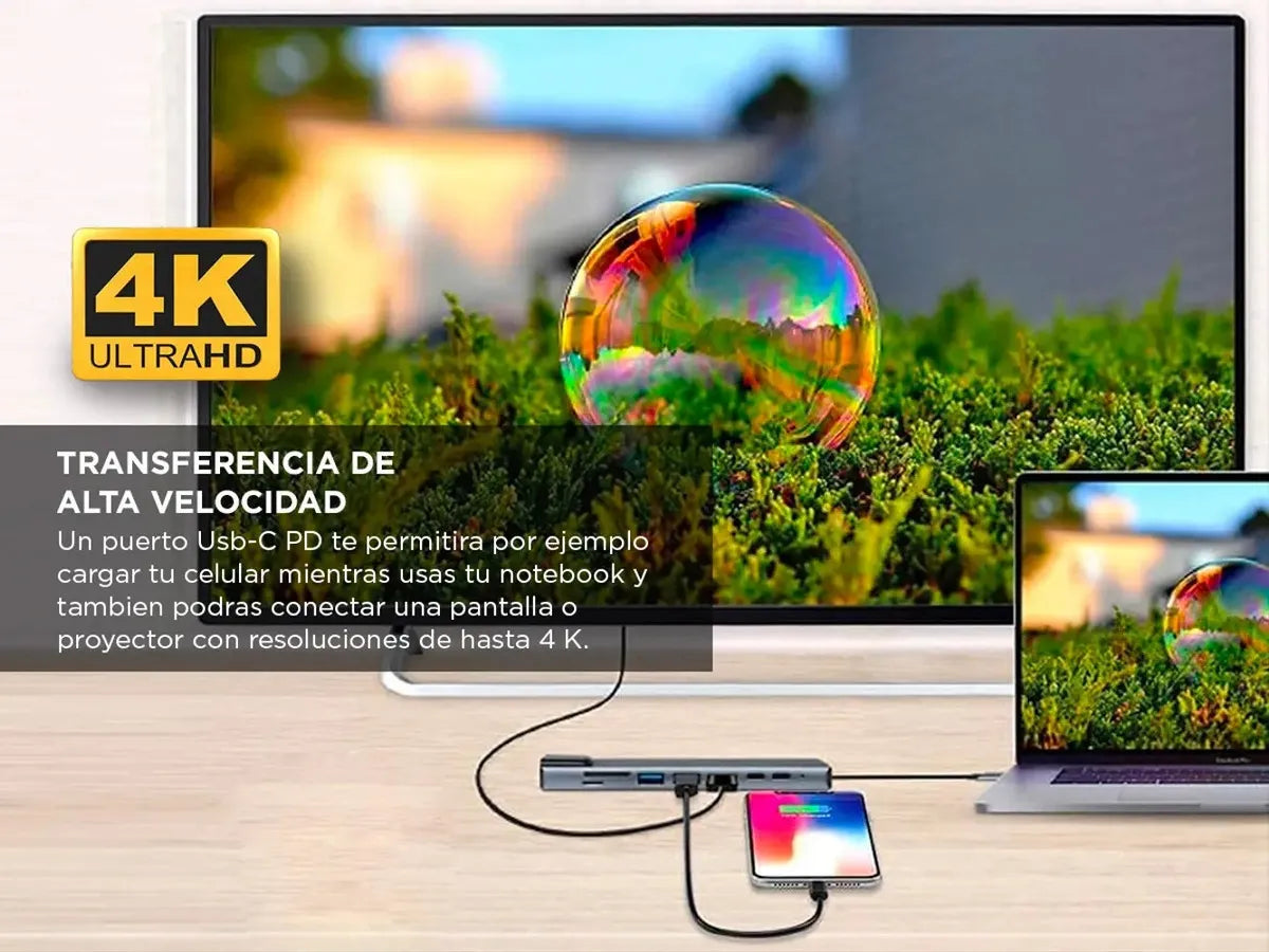 Adaptador 9 En 1 Tipo C 4k